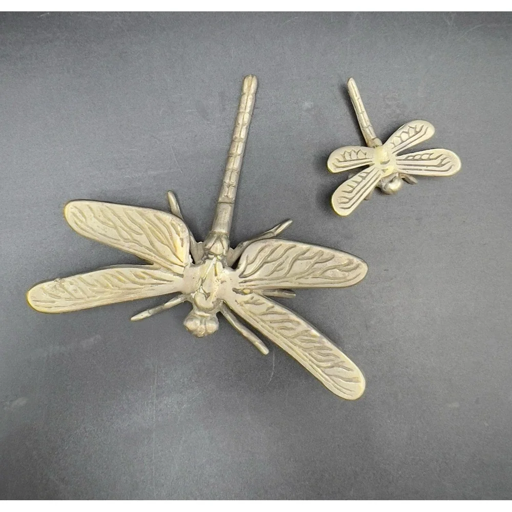 PEWTER DRAGONFLY Figurine with Baby Paperweight Garden Friends Silver ~ Set Of 2